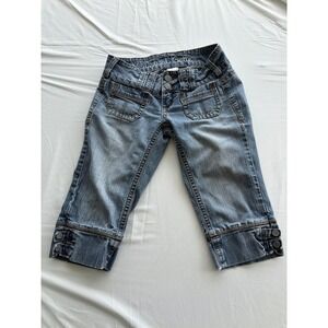 Industrial Cotton Womens Low Rise Capri Jeans Medium Wash Blue Denim Size 3 Y2K